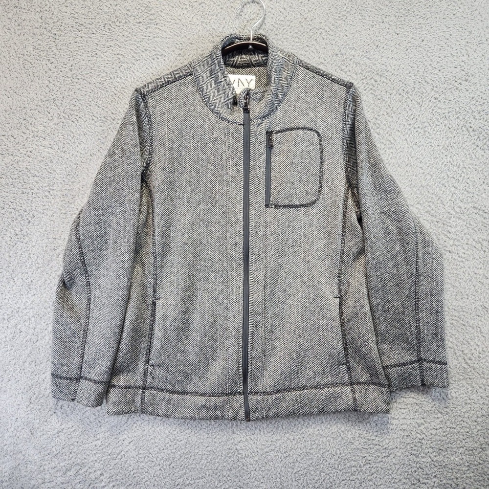 Marc New York Andrew Marc Mens L Gray Herringbone‎ Zip Up Jacket Performance